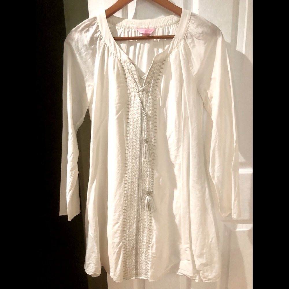 Lilly Pulitzer White Embroidered Long Sleeve Tunic